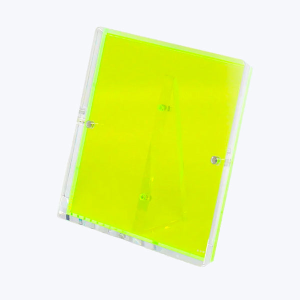 Neon green CD jewel case with transparent hinged cover closed.