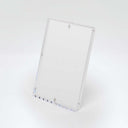 Clear acrylic L-shaped sign holder with notches for secure display.