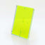 Neon green acrylic sign holder with contemporary design stands upright.