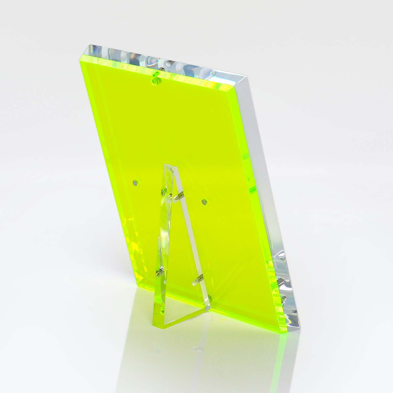 Fluorescent yellow acrylic 'A' award with glossy finish and backlighting