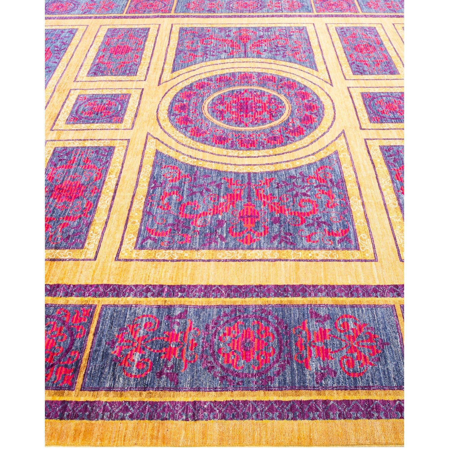Vibrant and intricate patterned carpet with Eastern influences and fine craftsmanship.