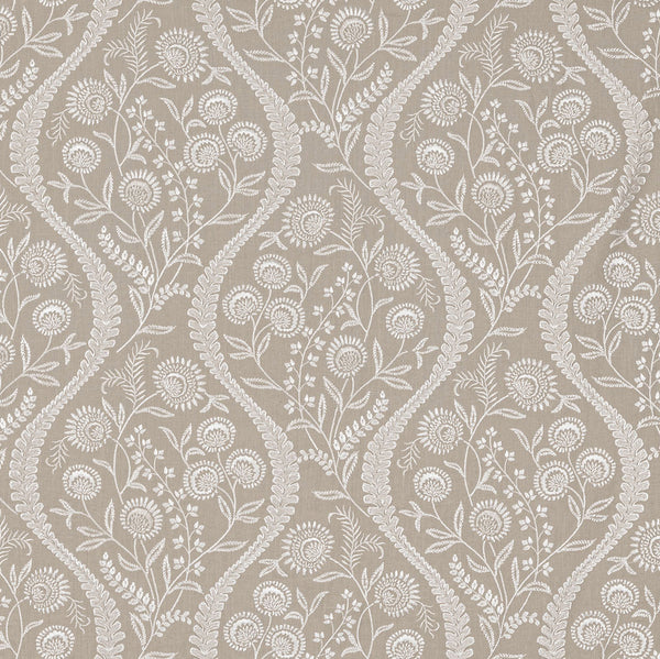 Elegant and intricately detailed floral fabric in a monochromatic design.