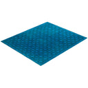 Blue diamond-shaped rug with intricate lighter blue decorative motifs.