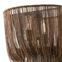 Antique lampshade with elongated bronze fringes and intricate chain design.