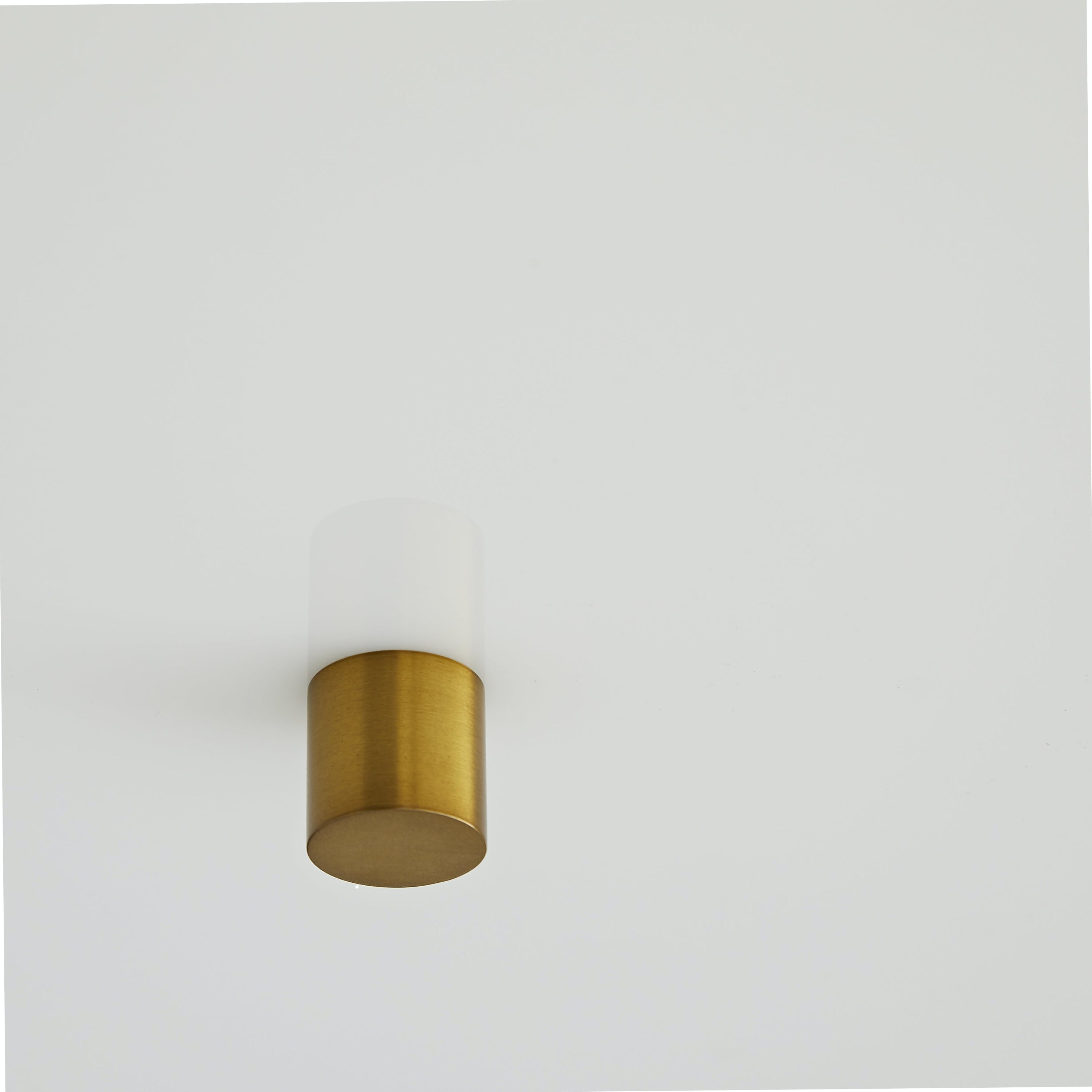 Minimalistic and elegant wall sconce with frosted glass and brass finish.