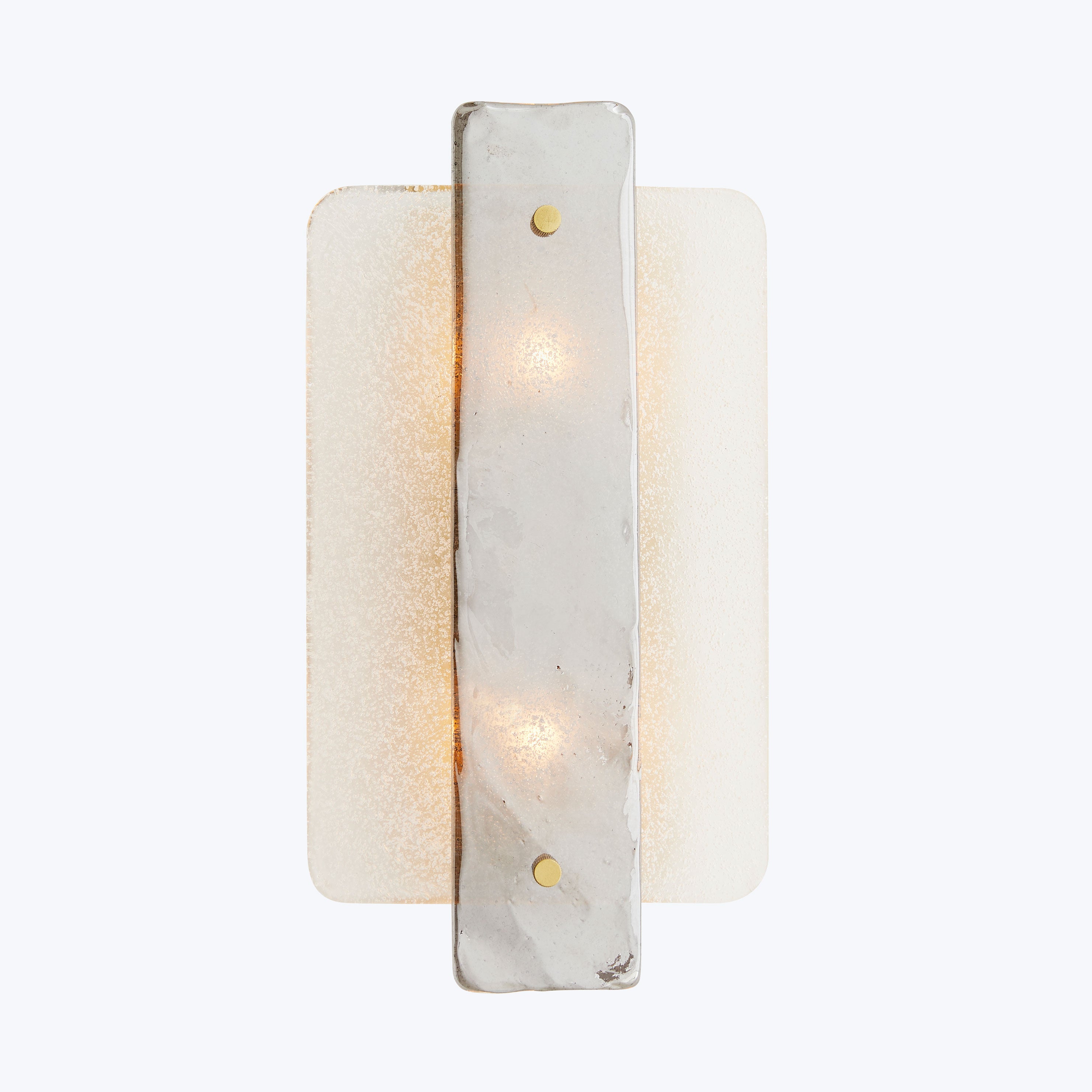 Modern wall sconce with translucent panels creates warm ambient glow.