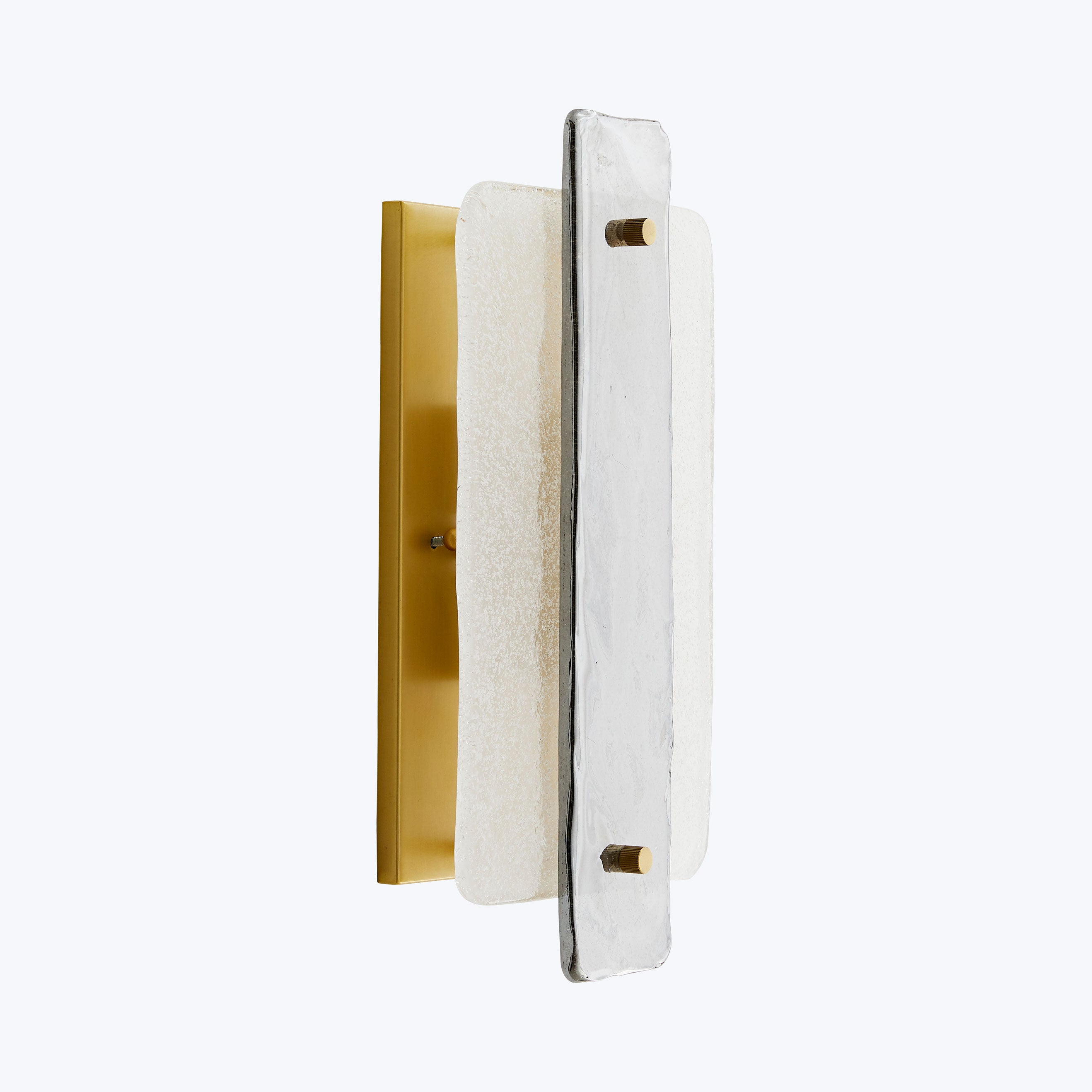 Modern white lever door handle with golden backplate and keyhole.