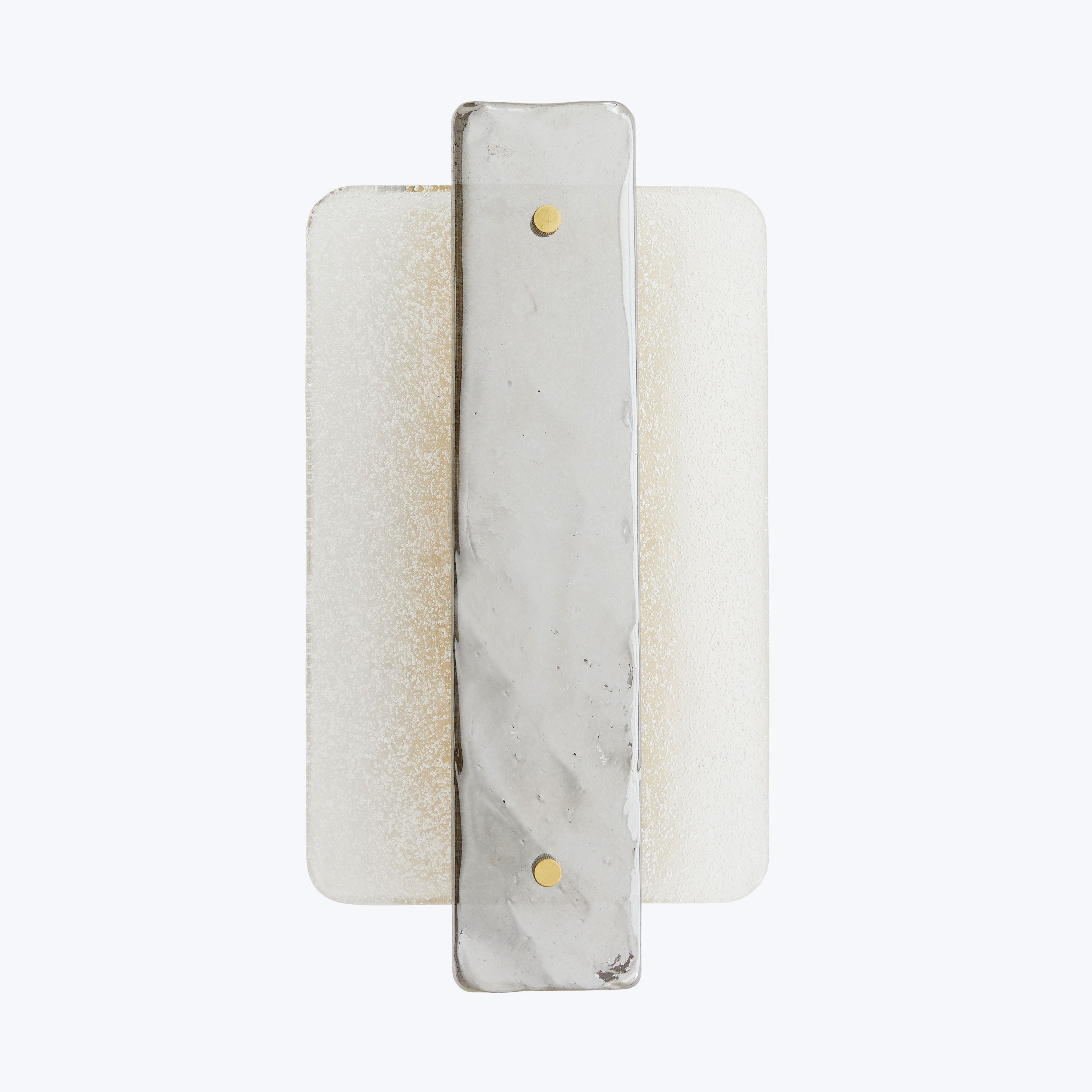 Three-layered object with metal strip and textured white sandwiching layers.