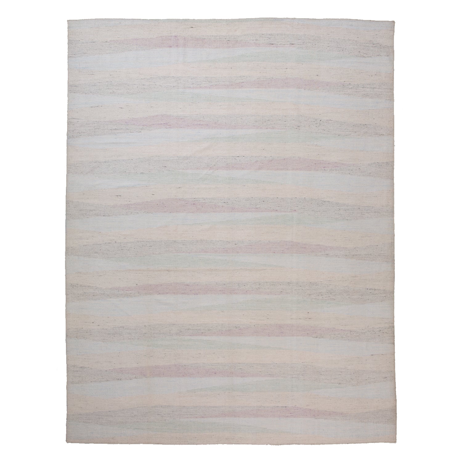 Soft pastel striped rug with calming gradient in pink, blue.