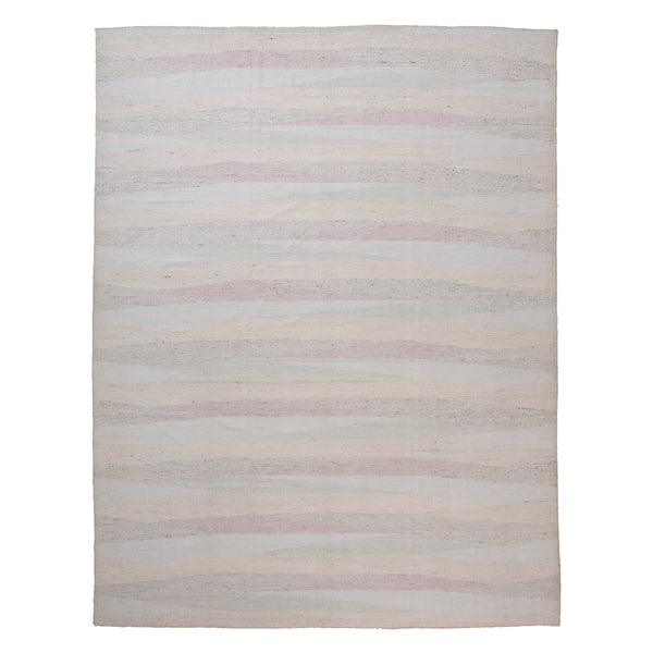 Soft pastel striped rug with calming gradient in pink, blue.