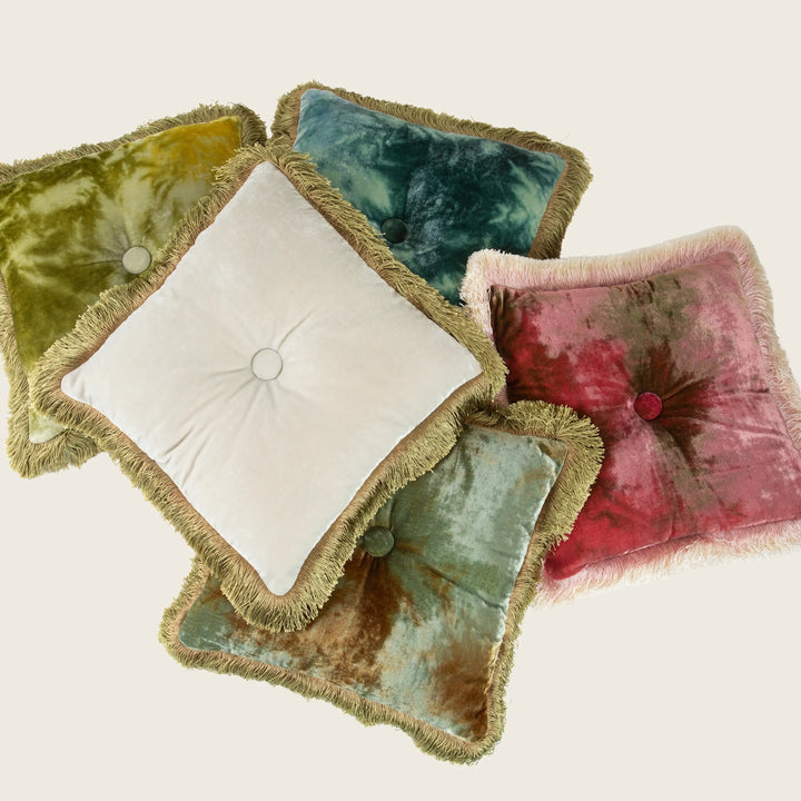 Silk Velvet Button Fringe Pillow