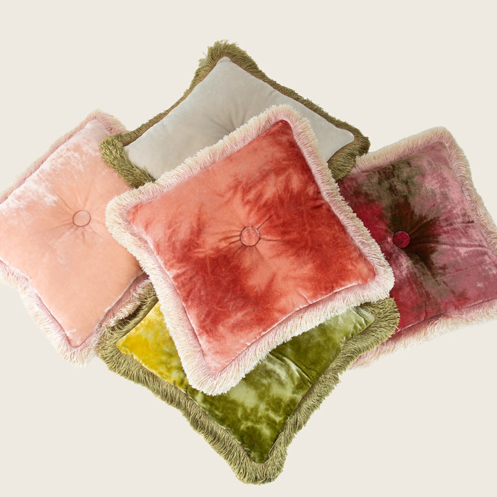 Silk Velvet Button Fringe Pillow