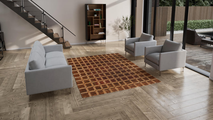 Brown Contemporary Wool Rug - 7'10" x 9'3"