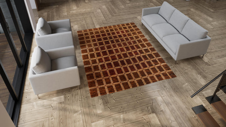 Brown Contemporary Wool Rug - 7'10" x 9'3"