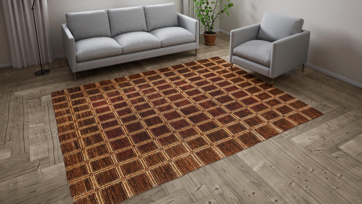 Brown Contemporary Wool Rug - 7'10" x 9'3"