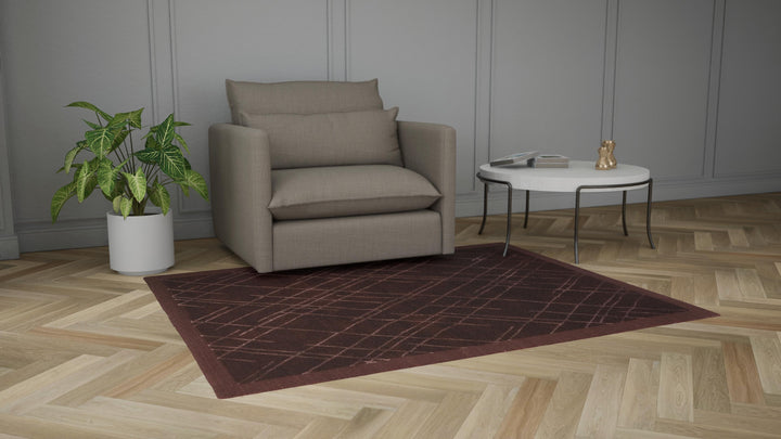 Brown Modern Tibetan Wool Silk Blend Rug - 5'7" x 7'10"