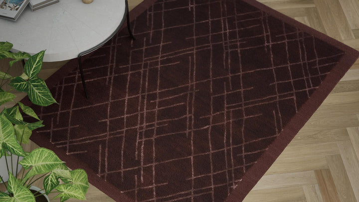 Brown Modern Tibetan Wool Silk Blend Rug - 5'7" x 7'10"