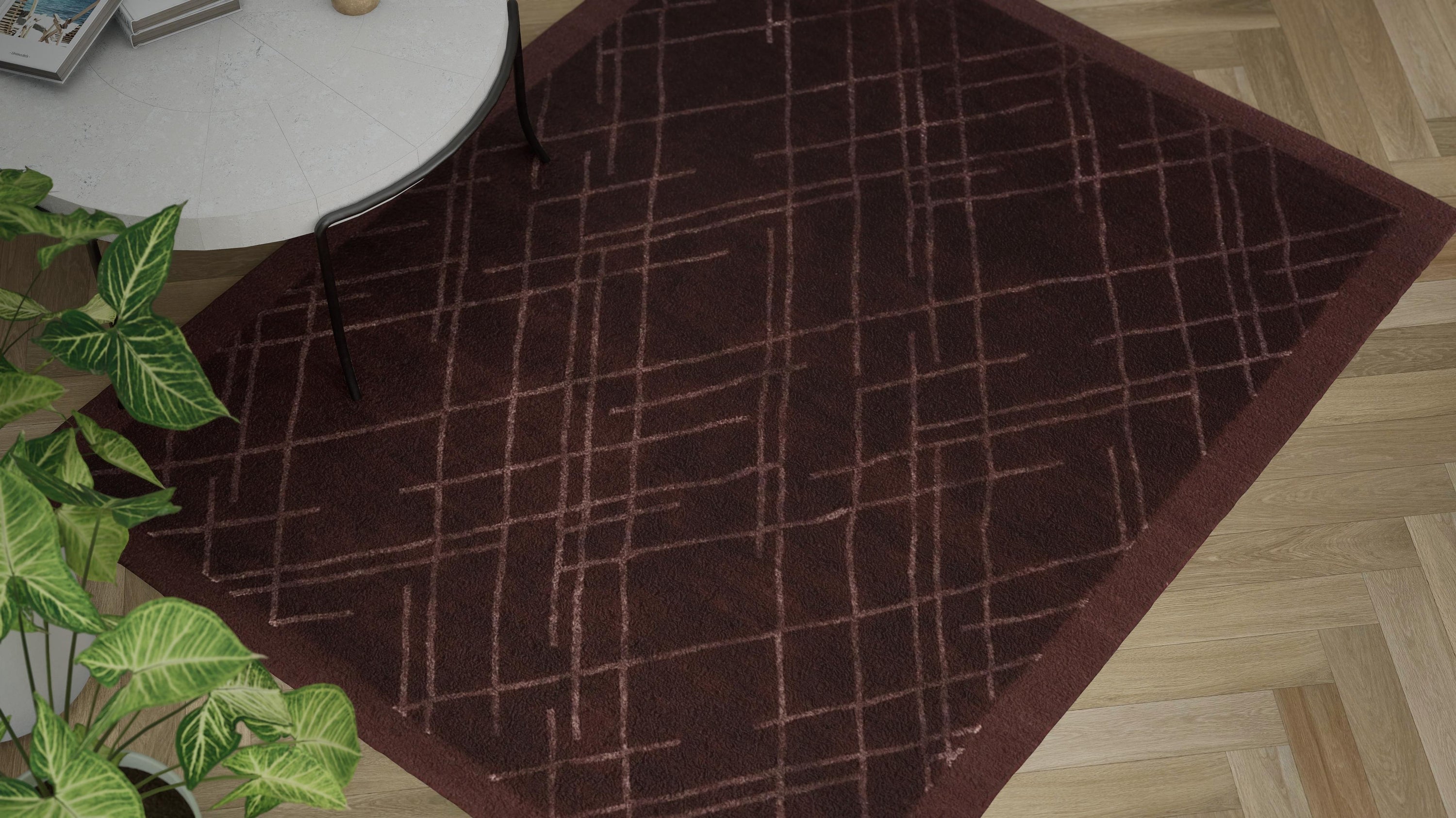 Brown Modern Wool Silk Blend Rug - 5'7" x 7'10"