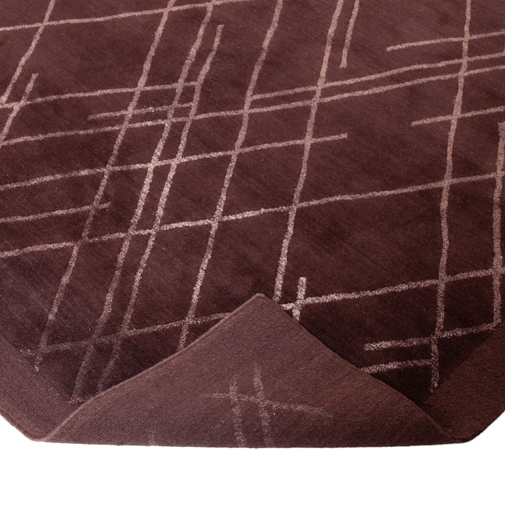 Brown Modern Wool Silk Blend Rug - 5'7" x 7'10"