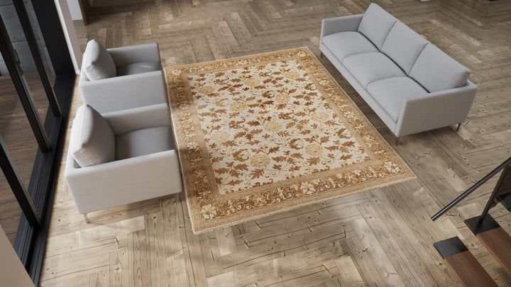Chi Lotus Beige Wool Rug - 8' x 10'