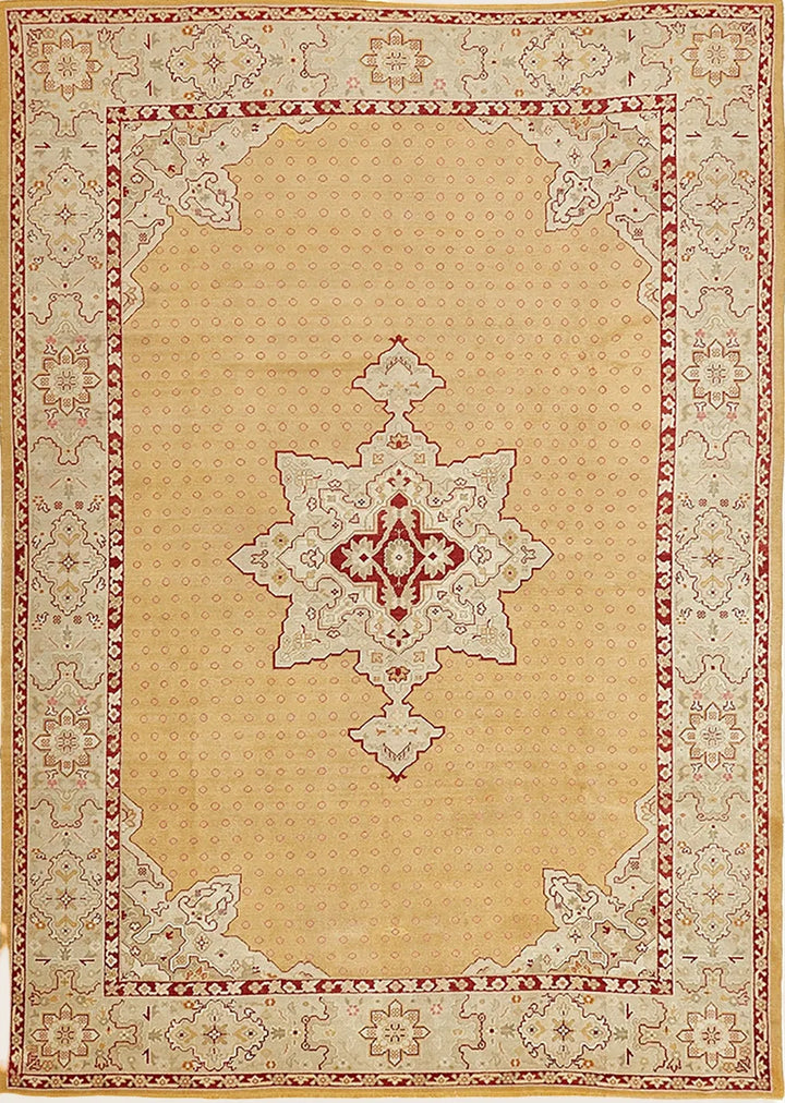 Yellow Vintage Turkish Oushak Wool Rug - 9'9" x 13'9"