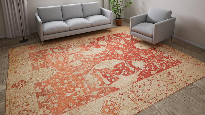 Red Antique Turkish Oushak Rug - 10'10" x 12'6"
