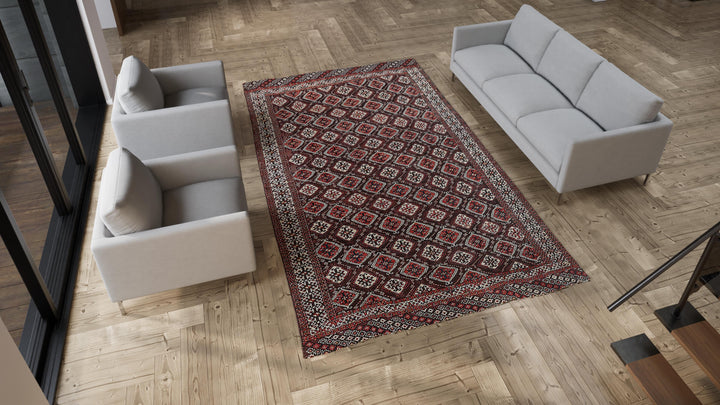 Red Antique Turkoman Afsar Rug - 7'1"x11'7"
