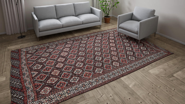 Red Antique Turkoman Afsar Rug - 7'1"x11'7"