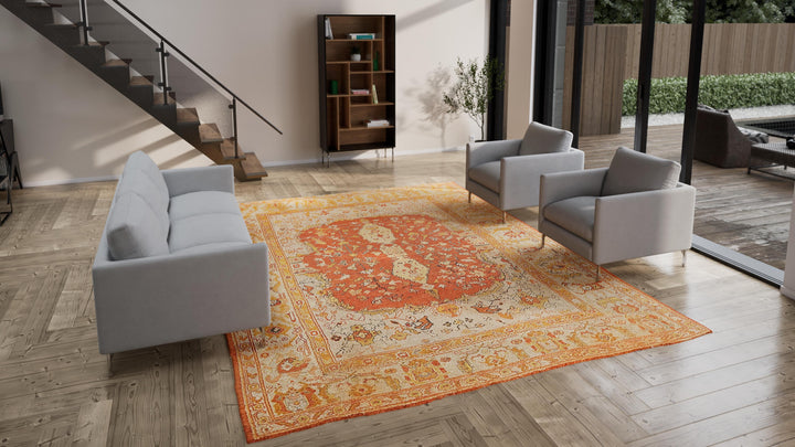 Orange Antique Turkish Oushak Rug - 10'3" x 13'3"
