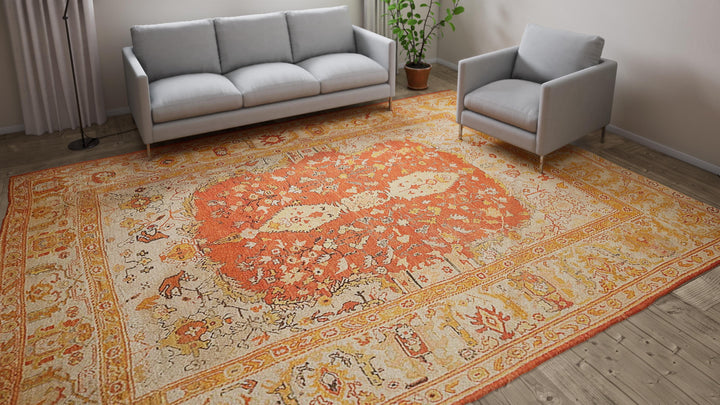 Orange Antique Turkish Oushak Rug - 10'3" x 13'3"