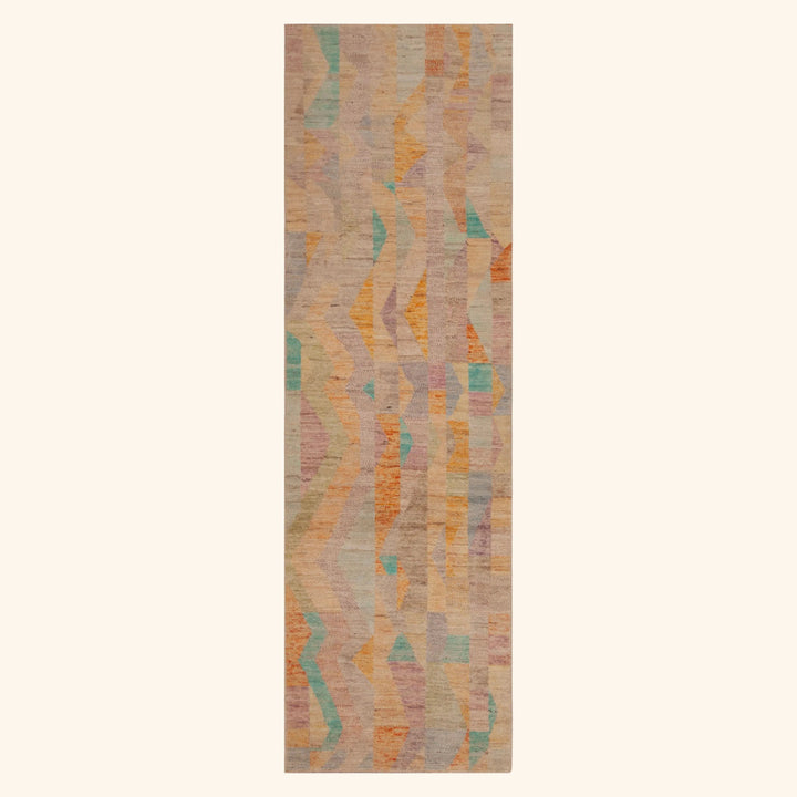 Multicolored Zameen Contemporary Wool Runner - 2'10" x 9'6"