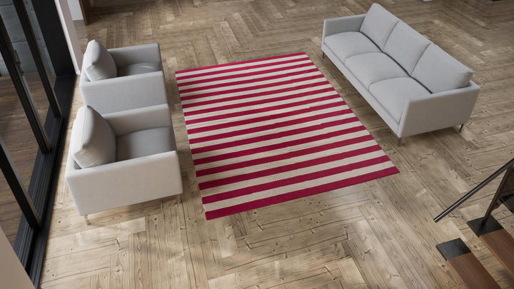 Pink & White Flatweave Cotton Rug - 7'1" x 9'1"