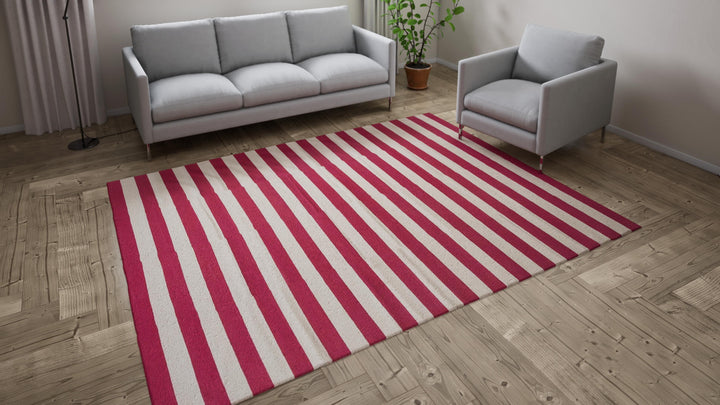 Pink & White Flatweave Cotton Rug - 7'1" x 9'1"