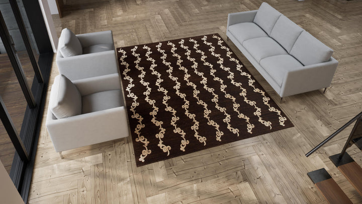 Brown Nu Vibrant Modern Tibetan Wool Silk Blend Rug - 8' x 10'