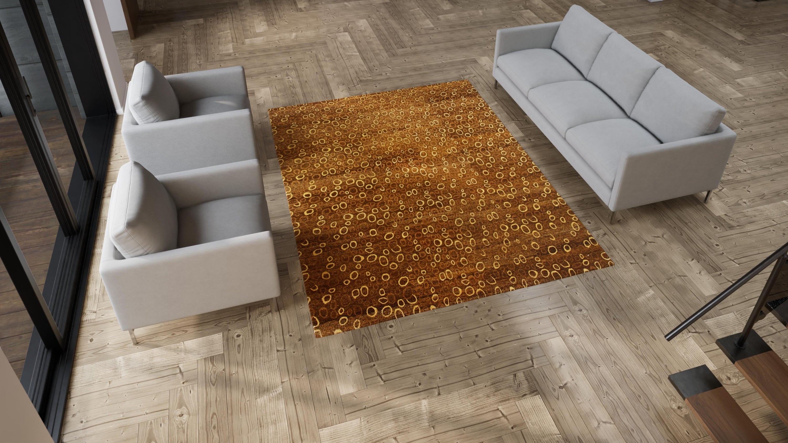 Yellow Modern Wool Silk Blend Rug - 7'11" x 9'11"