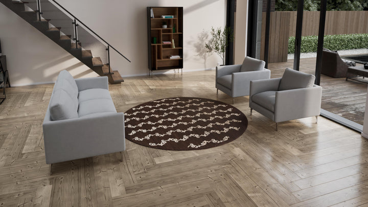 Brown Modern Wool Silk Blend Rug - 8' x 8'