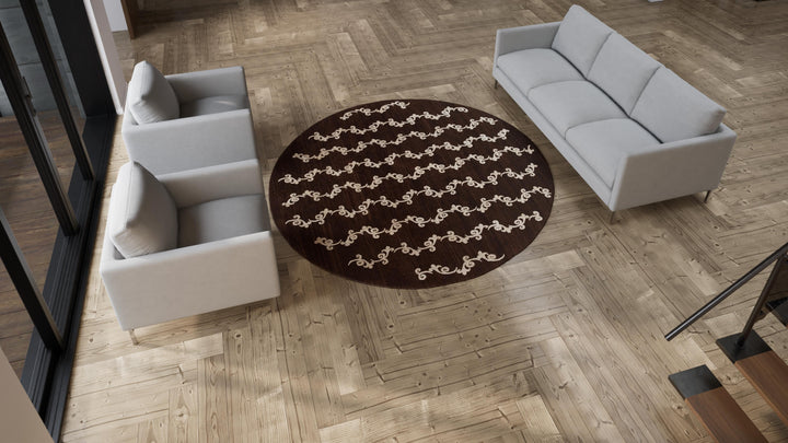 Brown Modern Wool Silk Blend Rug - 8' x 8'