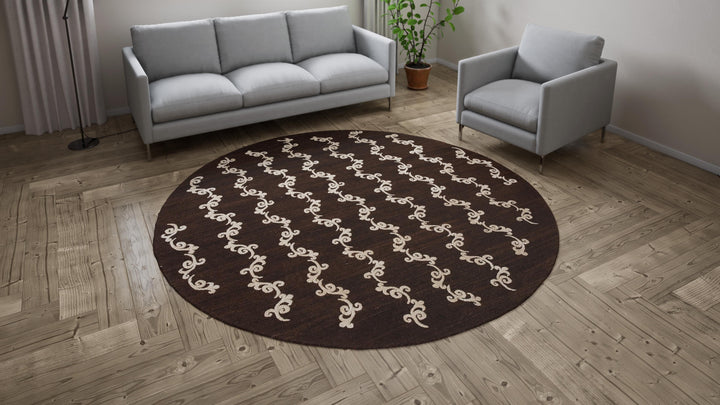 Brown Modern Wool Silk Blend Rug - 8' x 8'