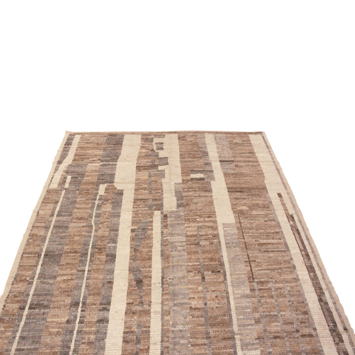 Brown Zameen Contemporary Wool Rug - 6'7" x 9'4"