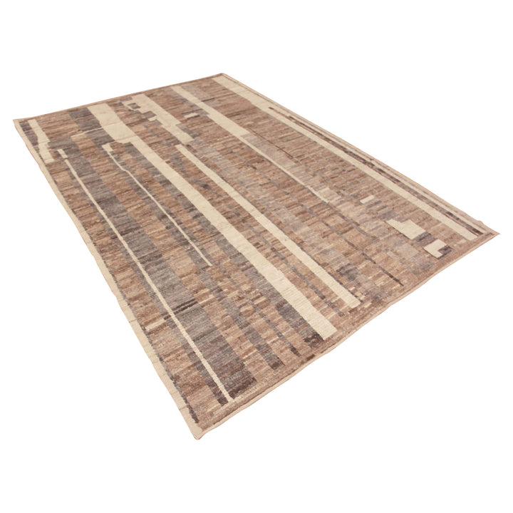 Brown Zameen Contemporary Wool Rug - 6'7" x 9'4"