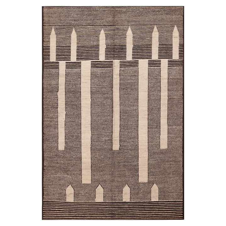 Brown Zameen Contemporary Wool Rug - 6'2" x 9'4"