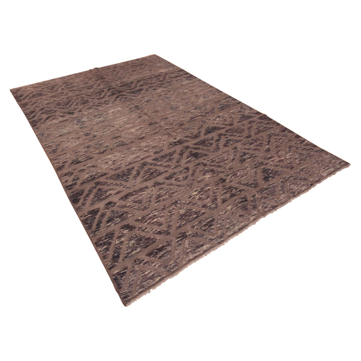 Brown Zameen Contemporary Wool Rug - 6'7" x 9'4"