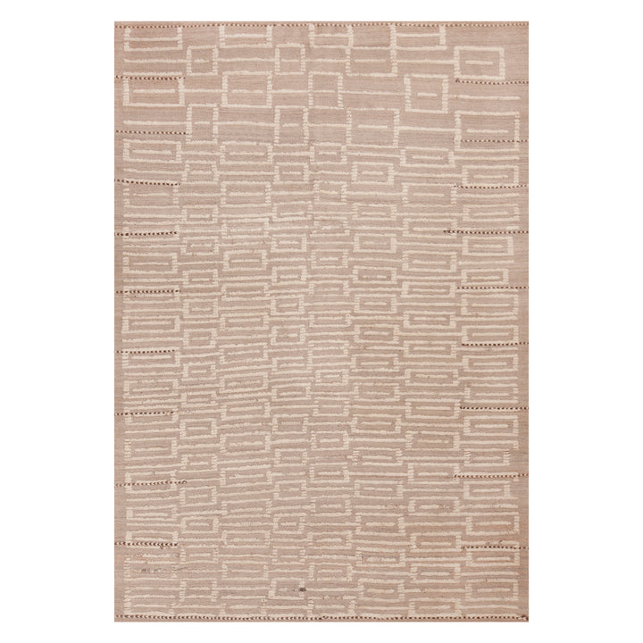 Beige Zameen Contemporary Wool Rug - 6'7" x 9'7"