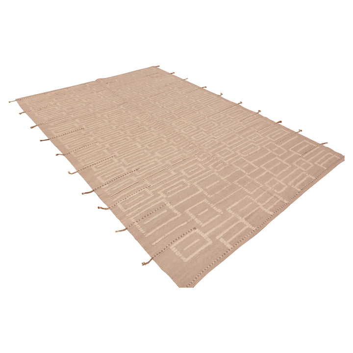 Beige Zameen Contemporary Wool Rug - 6'7" x 9'7"