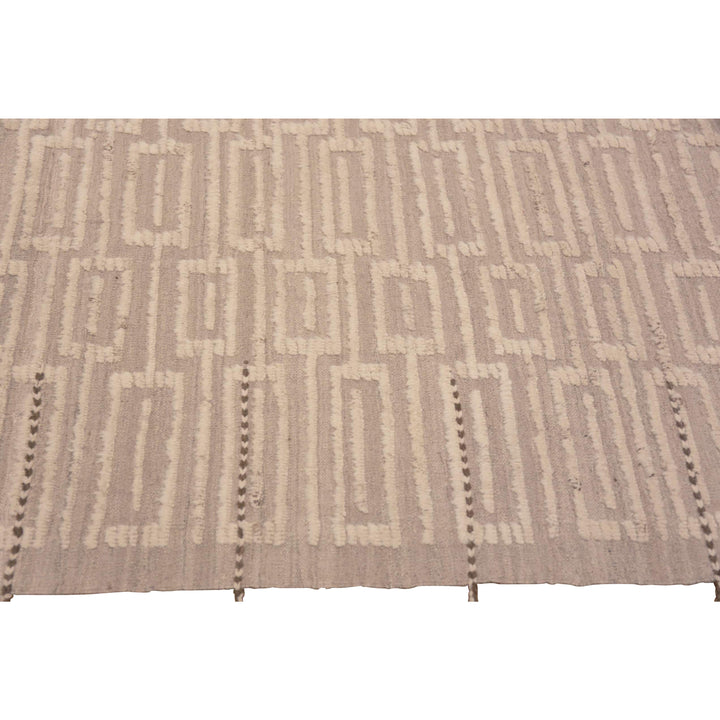 Beige Zameen Contemporary Wool Rug - 6'7" x 9'7"