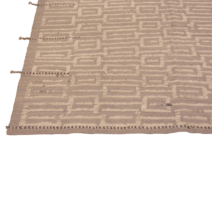 Beige Zameen Contemporary Wool Rug - 6'7" x 9'7"