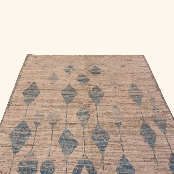 Blue & Natural Zameen Contemporary Wool Rug - 6'4" x 9'4"