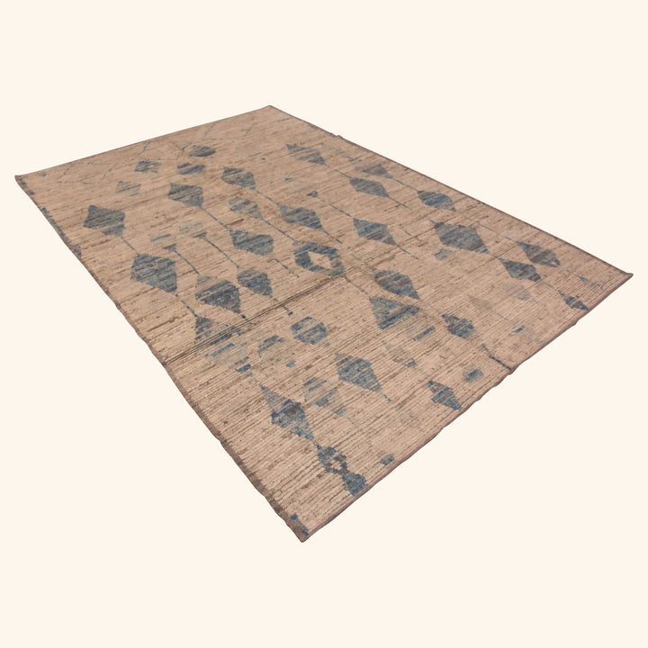 Blue & Natural Zameen Contemporary Wool Rug - 6'4" x 9'4"