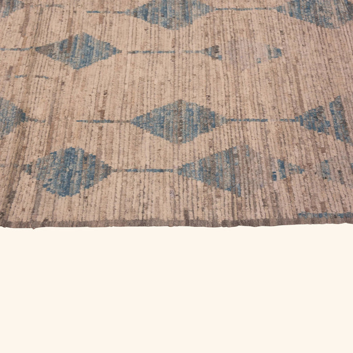 Blue & Natural Zameen Contemporary Wool Rug - 6'4" x 9'4"