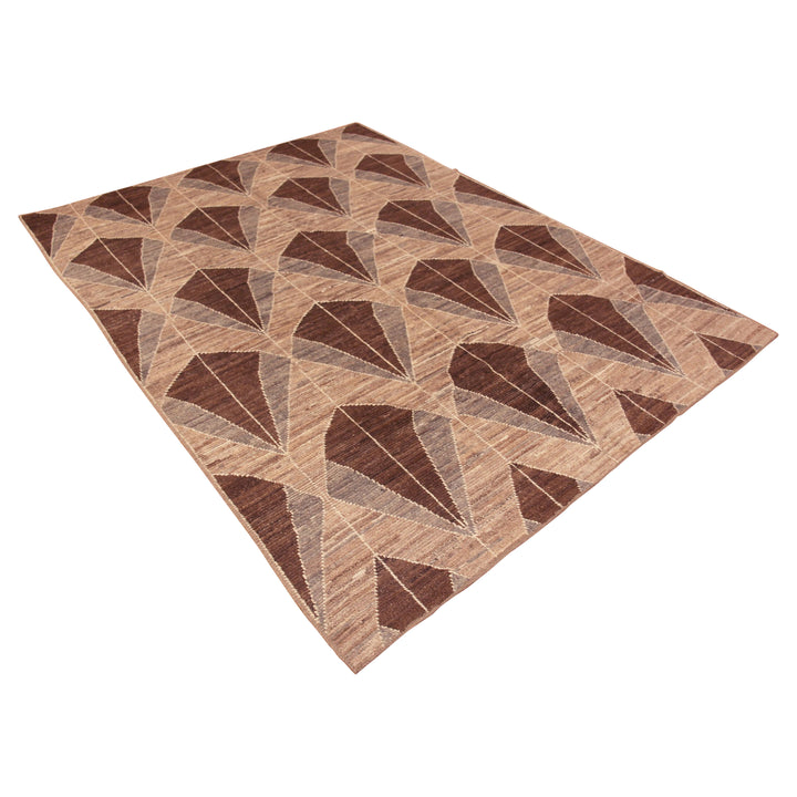 Brown Zameen Contemporary Wool Rug - 6'7" x 9'